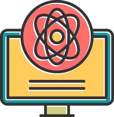 Bilgisayar ve bilim simgesinin temel doğrusal görüntüsü 