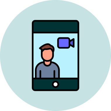 Soyut bir düz dizayn ile bir video çağrısını gösteren vektör simgesi.