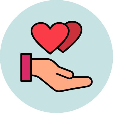 Kalbi tutan el. Web simgesi basit bir illüstrasyon. İyilik işareti