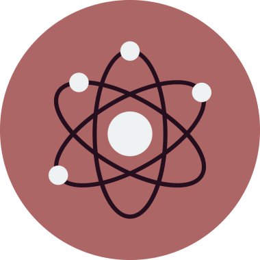 Bilimsel bağlamlarda kullanılan bir atom simgesinin düz stil çizimi.