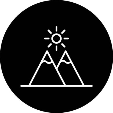 dağlar ve güneş düz ikonu, vektör illüstrasyonu