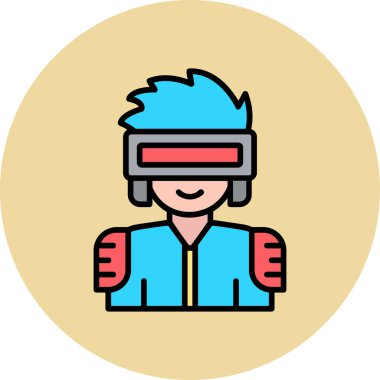 Fütürist gözlük takan adamın basit vektör çizimi, siber punk konsepti.