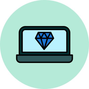 Dizüstü bilgisayarda elmas, vektör illüstrasyonu basit tasarım