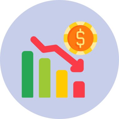 Düşen çizgi grafiğine sahip dolar simgesi, değer düşüşünü simgeliyor