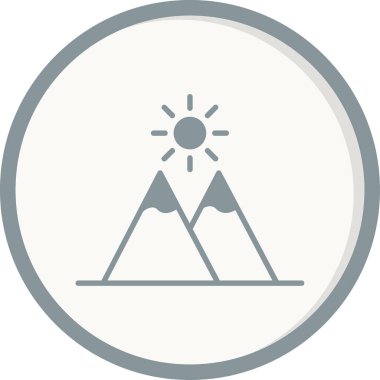 dağlar ve güneş düz ikonu, vektör illüstrasyonu