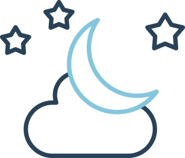 Yıldızlı ay simgesi ve bulutlu vektör çizimi