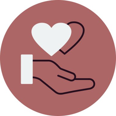 Kalbi tutan el. Web simgesi basit bir illüstrasyon. İyilik işareti