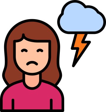 Bulut ve şimşek vektörü çizimi olan üzgün kadın