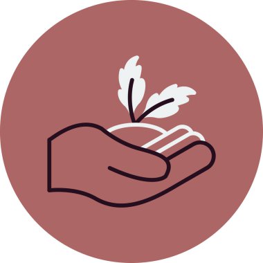 Bir filizlenme ikonu tutan el, ana hatlı stil 