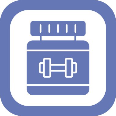 Protein ikonu ya da düz çizim. Beyaz protein şişesi ikon vektörü. Beyaz Proteinin Tasarım Şablonu. Sport whey protein illüstrasyonu