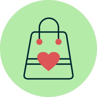 kalp alışveriş torbası ikon vektör illüstrasyonu