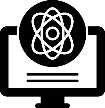 Bilgisayar ve bilim simgesinin basit doğrusal çizimi 