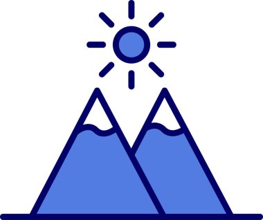 dağlar ve güneş düz ikonu, vektör illüstrasyonu