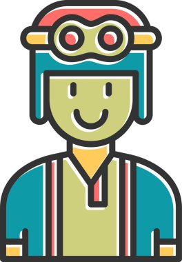 Kasklı ve gözlüklü pilot vektör çizimi