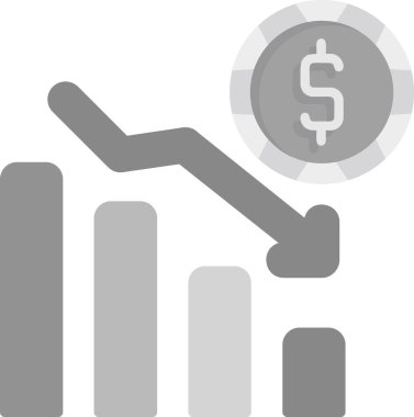 Düşük eğimli grafikle dolar işareti, değer kaybını vurguluyor.