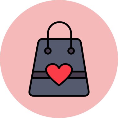 kalp alışveriş torbası ikon vektör illüstrasyonu