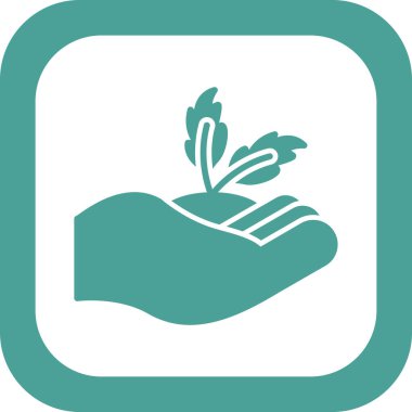 Bir filizlenme ikonu tutan el, ana hatlı stil 