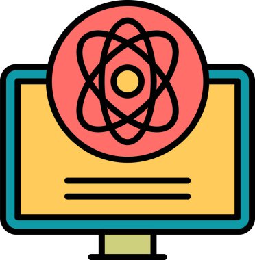 Bilgisayar ve bilim simgesinin temel doğrusal çizimi 