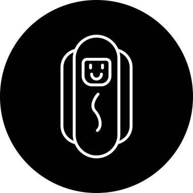 Sade ve tapılası bir sosis ikonu. Sosisin üzerinde neşeli bir yüz var. 