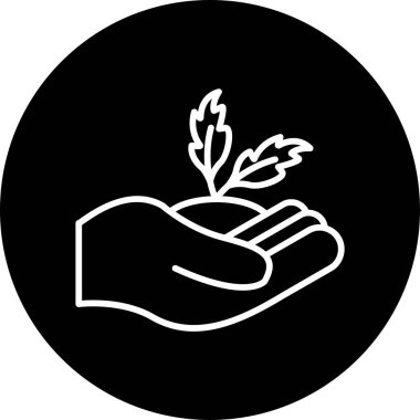Bir filizlenme ikonu tutan el, ana hatlı stil 