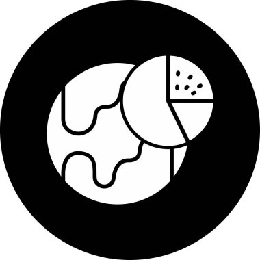 Küresel veri görselleştirmesini temsil eden, üst üste bindirilmiş istatistiksel çubukları ve simgeleri olan bir dünyanın modern, düz çizimi 