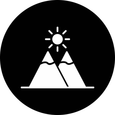 dağlar ve güneş düz ikonu, vektör illüstrasyonu