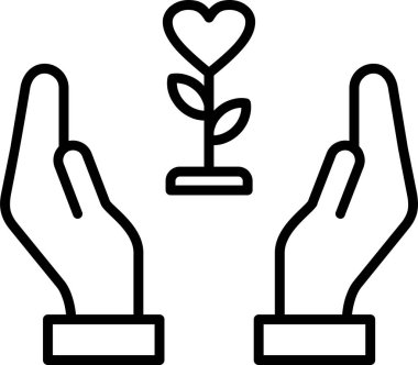 Çiçek simgesini tutan eller, Charity sembolü, vektör illüstrasyonu 