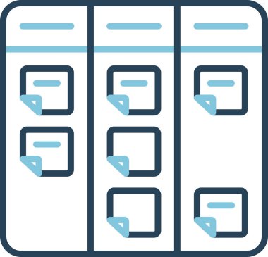 Kanban akış şeması doğrusal simgesi. Not simgesi olan tahta. İş akışı yönetimi. Çalışmalar devam ediyor. Program sistemi. İnce çizgili çizim. Contour sembolü. Vektör çizimi. Düzenlenebilir vuruş