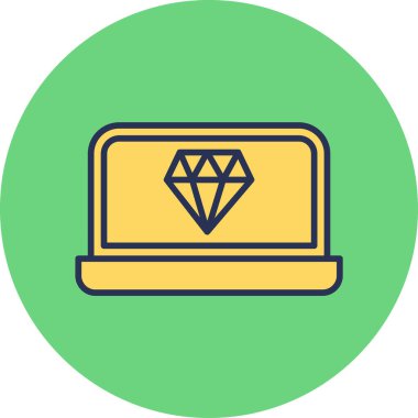 Dizüstü bilgisayarda elmas, vektör illüstrasyonu basit tasarım