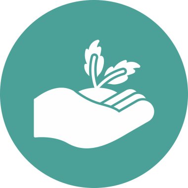 Bir filizlenme ikonu tutan el, ana hatlı stil 