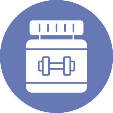 Protein ikonu ya da düz çizim. Beyaz protein şişesi ikon vektörü. Beyaz Proteinin Tasarım Şablonu. Sport whey protein illüstrasyonu