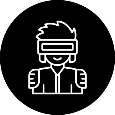 Fütürist Google kullanan bir adamın temel çizgisel çizimi, siber punk konsepti