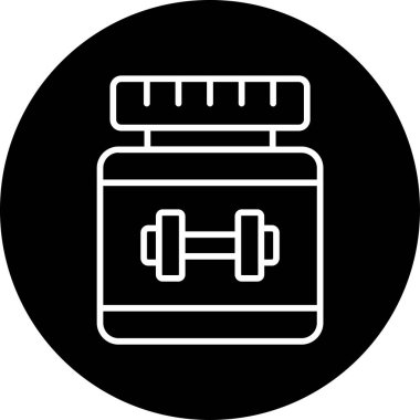 Protein ikonu ya da düz çizim. Beyaz protein şişesi ikon vektörü. Beyaz Proteinin Tasarım Şablonu. Sport whey protein illüstrasyonu