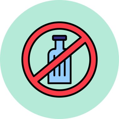 alkol yok, şişe simgesi, vektör illüstrasyonu