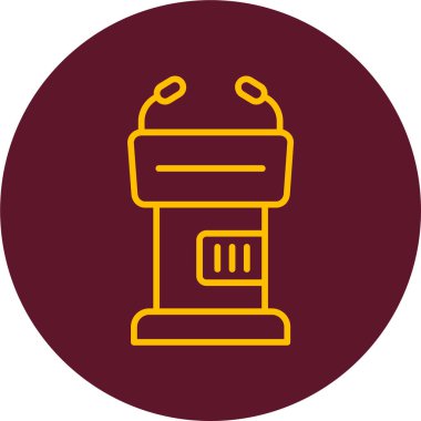 Tribün kürsüsü kürsüsü konuşma standı. Beyaz arka planda izole edilmiş mikrofonları olan bir Lectern. Vektör illüstrasyonu