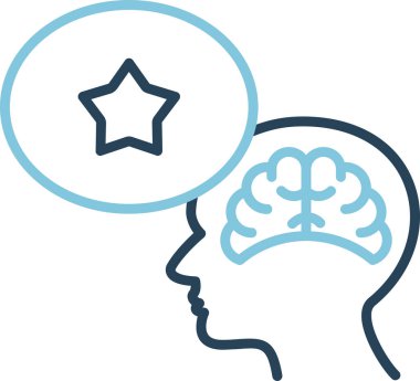 Yaratıcı düşünme ikonu, aklında yıldız ve beyin olan biri. 