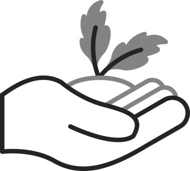 Bir filizlenme ikonu tutan el, ana hatlı stil 