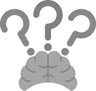 Soru işaretleri simgesi, merak sembolü, vektör illüstrasyonlu beyin 