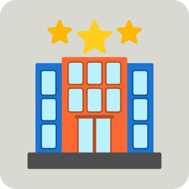 Otel binası simgesi, vektör illüstrasyonu