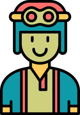 Kasklı ve gözlüklü pilot vektör çizimi