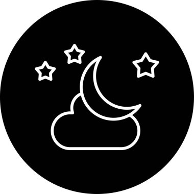 Yıldızlı ay simgesi ve bulutlu vektör çizimi