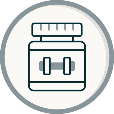 Protein ikonu ya da düz çizim. Beyaz protein şişesi ikon vektörü. Beyaz Proteinin Tasarım Şablonu. Sport whey protein illüstrasyonu