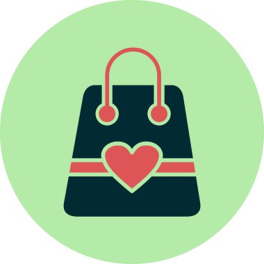 kalp alışveriş torbası ikon vektör illüstrasyonu