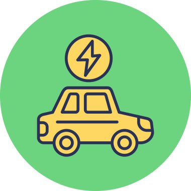Bir elektrikli araç simgesinin soyut düz bir şekilde dizaynı.