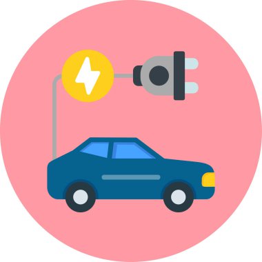 Elektrikli araba sembolünün düz vektör görüntüsü.