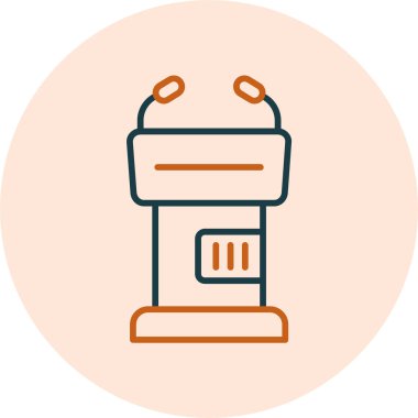 Tribün kürsüsü kürsüsü konuşma standı. Beyaz arka planda izole edilmiş mikrofonları olan bir Lectern. Vektör illüstrasyonu