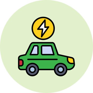 Elektrikli araba sembolünün düz vektör görüntüsü.