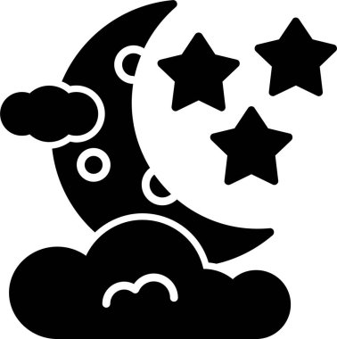 Yıldızlı ay simgesi ve bulutlu vektör çizimi