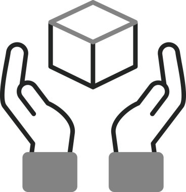 Dikkat ile tutuş işareti, eller küp simgesi, vektör illüstrasyonu 