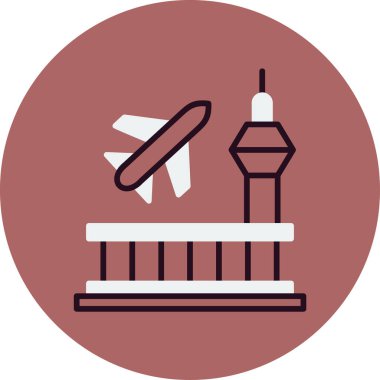 Havaalanı ve uçuş uçağı, sanat hava taşımacılığı altyapısının önemli bileşenlerini sembolize eder..